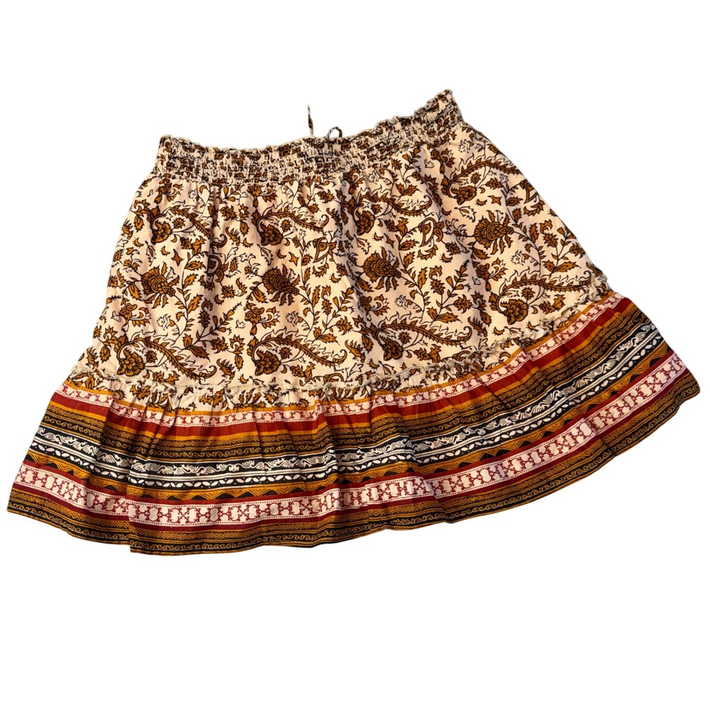 Beachlunchlounge Collection‎ Floral Paisley Cotton Mini Skirt Smocked Waist L